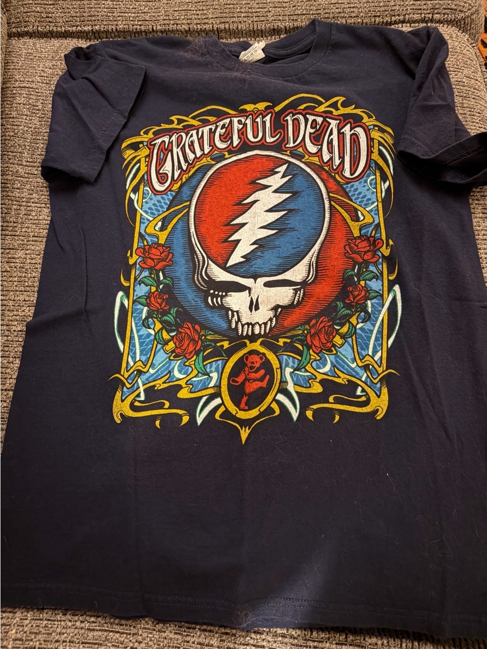 Delta Navy Grateful Dead Graphic Tee with Red, Blue & Yellow Artwork